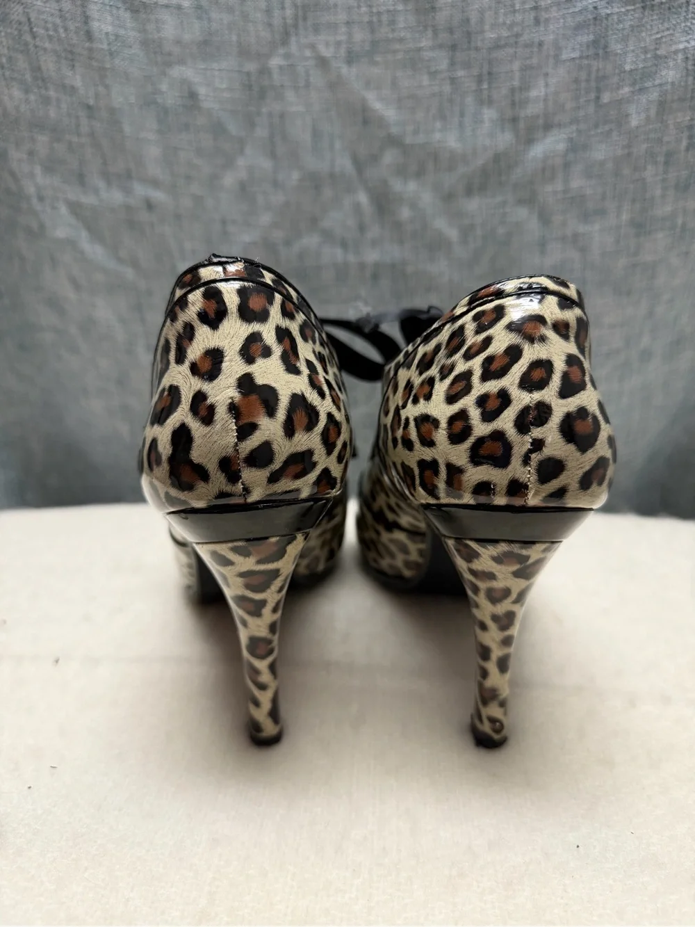 Steve Madden Leopard Print Peep-Toe Lace-Up Heels - Black & Brown